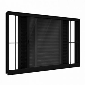 VENEZIANA 3 FOLHAS ALUMÍNIO PRETO COM GRADE LINHA PREMIUM