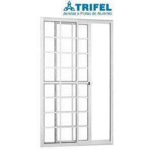 PORTA BALCÃO 2 FOLHAS QUADRICULADO ALUMÍNIO BRANCO COM FECHADURA - LINHA 25 TRIFEL