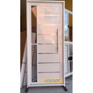 PORTA DE LAMBRIL COM FRISO, VIDRO E PUXADOR