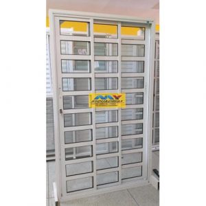 PORTA 3 PLANOS TRAVESSA 10 VIDROS LISO ALUMINIO BRANCO COM FECHADURA LINHA PREMIUM