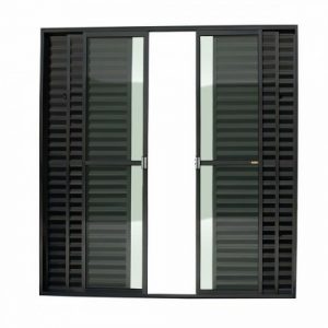 PORTA BALCÃO 6 FOLHAS ALUMINIO PRETO LINHA 25 COM FECHADURA