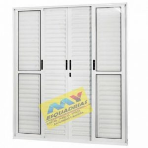 PORTA BALCÃO ALUMINIO BRANCO 6 FOLHAS COM FECHADURA LINHA PREMIUM