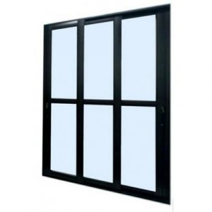 PORTA DE CORRER SACADA 3 FOLHAS DE VIDRO COM FECHADURA LINHA PREMIUM ALUMÍNIO PRETO