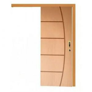 KIT PORTA DE CORRER DE MADEIRA COM FOLHA FRISADA COM FECHADURA