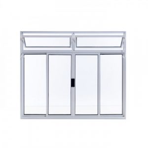 VITRÔ DE CORRER 4 FOLHAS COM BANDEIRA SEM GRADE - ALUMÍNIO BRANCO