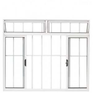 VITRÔ DE CORRER 4 FOLHAS COM BANDEIRA COM GRADE - ALUMÍNIO BRANCO