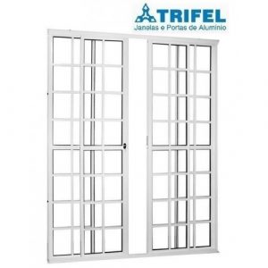 PORTA BALCÃO 4 FOLHAS QUADRICULADA ALUMÍNIO BRANCO COM FECHADURA - LINHA 25 TRIFEL